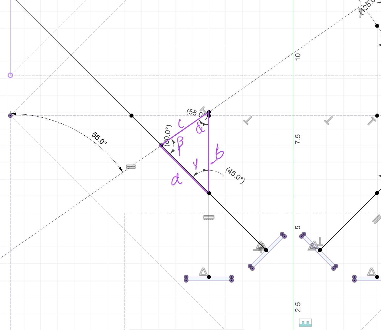 screenshot showing line of sight of two ToF sensors labeling angles and sides